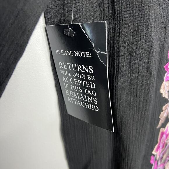 MISA LA x Anthropologie Dress Womens Medium Black Pink Embroidered Maxi Boho - Picture 12 of 16